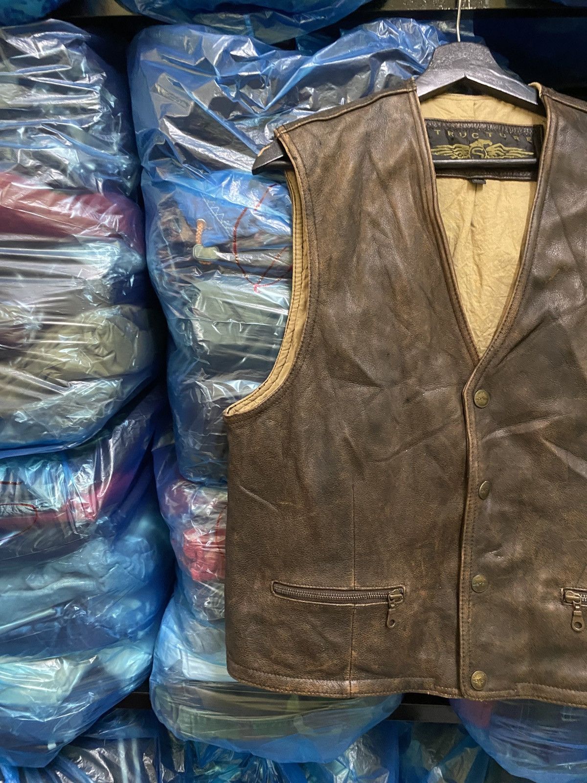 Structure Vintage Structure Leather Vest XL Brown Genuine Leather Size US XL / EU 56 / 4 - 5 Thumbnail