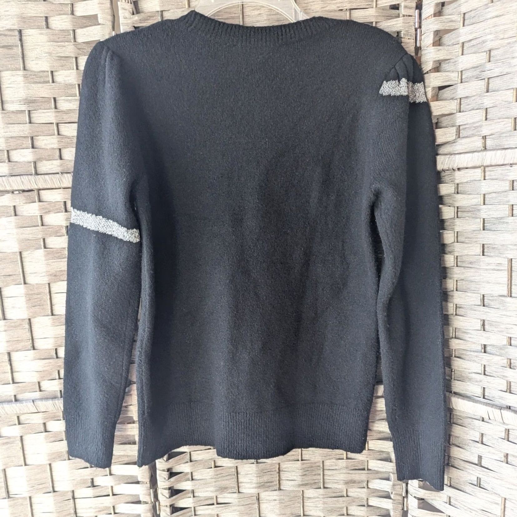 Loft LOFT Womens Black Metallic Silver Bow Puff Sleeve Knit Sweater S Holiday Size S / US 4 / IT 40 - 3 Thumbnail