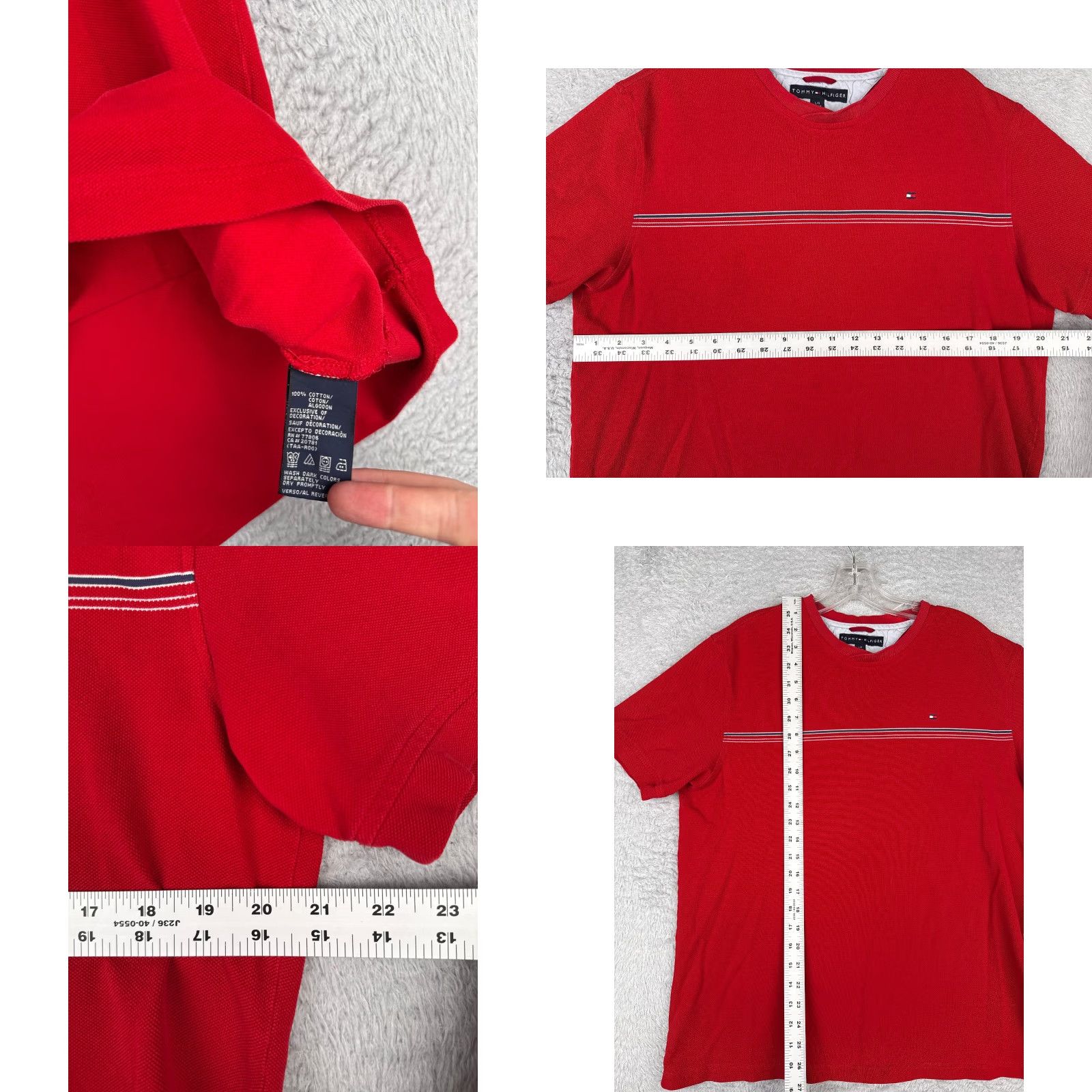 Tommy Hilfiger Tommy Hilfiger Shirt Adult Large Red Crew Neck Short Sleeve Cotton 100% Slim Logo Embroidered Mens Classic American 90s? Size US L / EU 52-54 / 3 - 8 Thumbnail