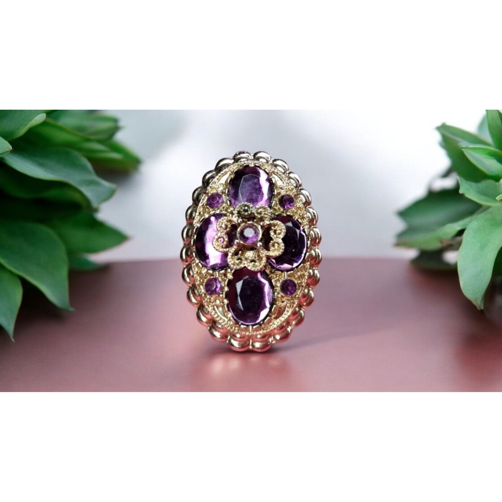 Vintage Purple Amethyst Cocktail Ring Stretch Band 1 Size Jewelry Bo Size ONE SIZE - 1 Thumbnail