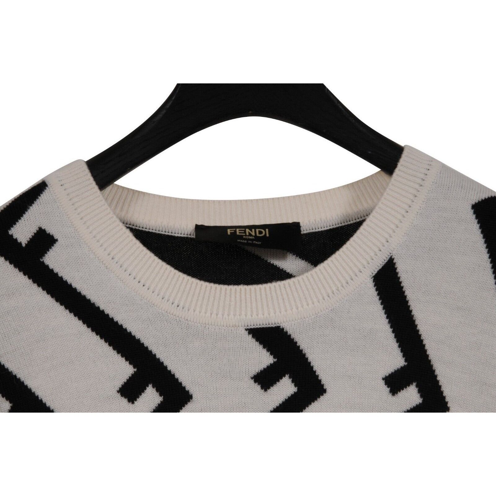 Fendi Geometric FF Logo Sweater Tan Black Wool Pullover Size US L / EU 52-54 / 3 - 4 Thumbnail