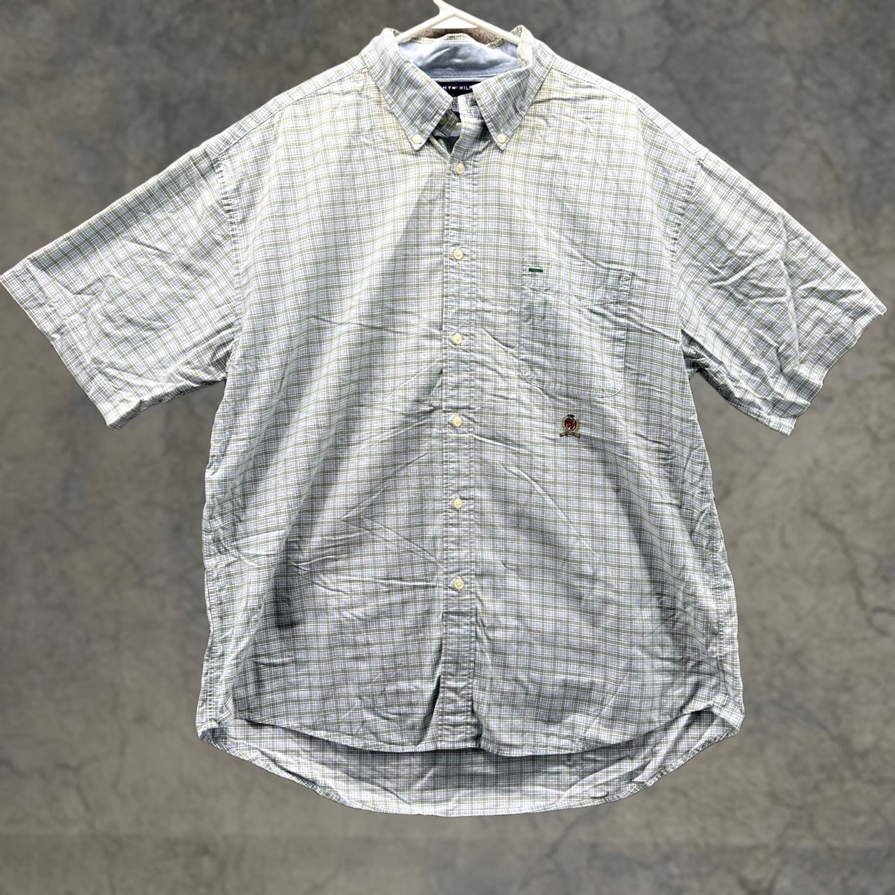 Tommy Hilfiger VINTAGE Tommy Hilfiger Shirt Mens XL Green Blue Plaid Button-Down Short Sleeve 90s Size US XL / EU 56 / 4 - 1 Thumbnail