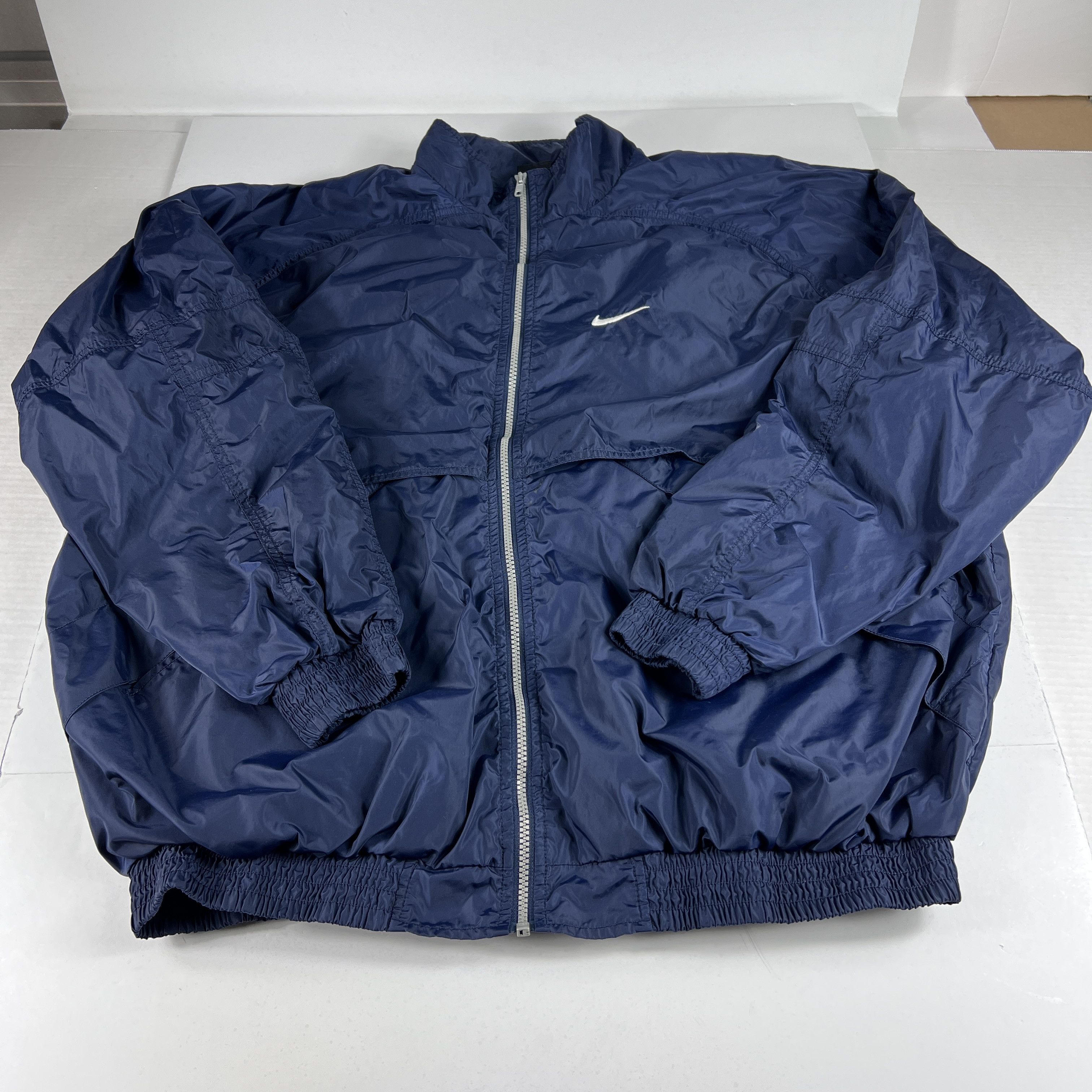 Nike × Vintage VTG 90s Nike Jacket Blue Logo Full Zip Windbreaker Size US XXL / EU 58 / 5 - 1 Thumbnail