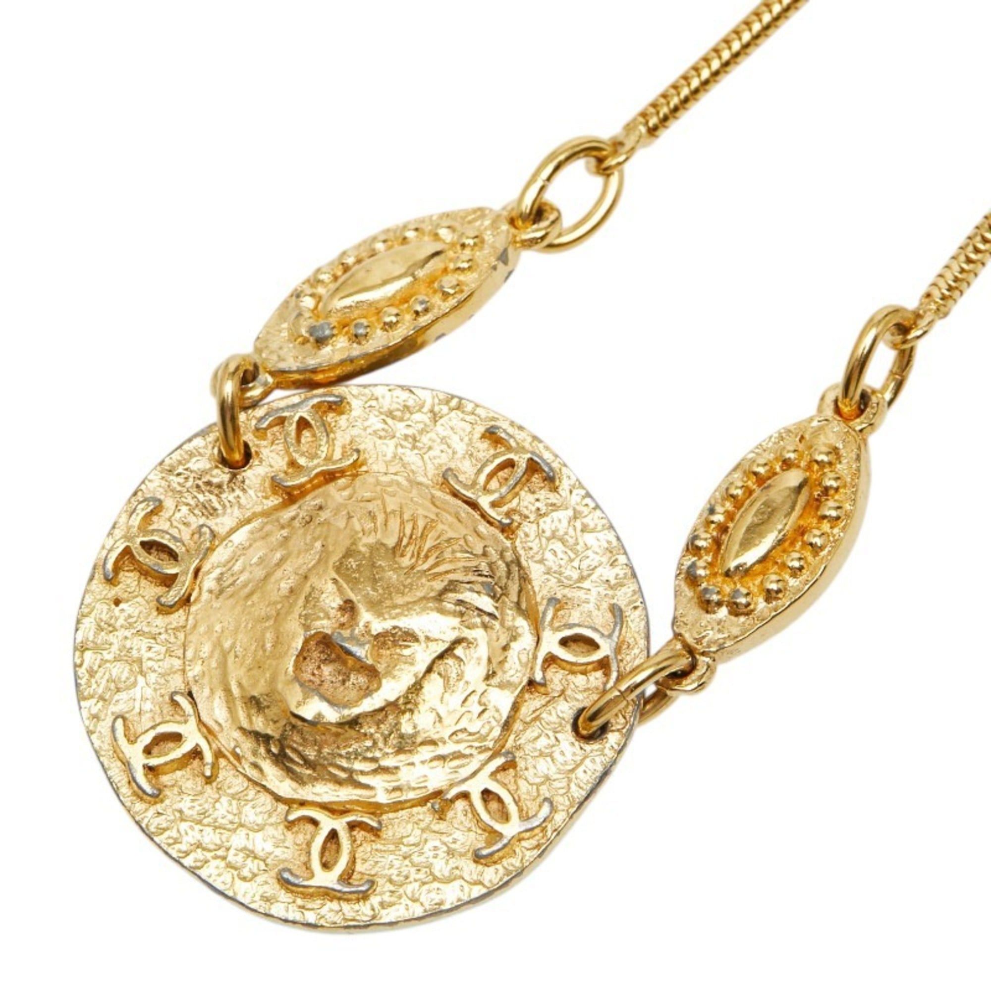 Chanel Chanel Coco Mark Lion Round Pendant Necklace, Gold Plated, Women's. Size ONE SIZE - 1 Thumbnail