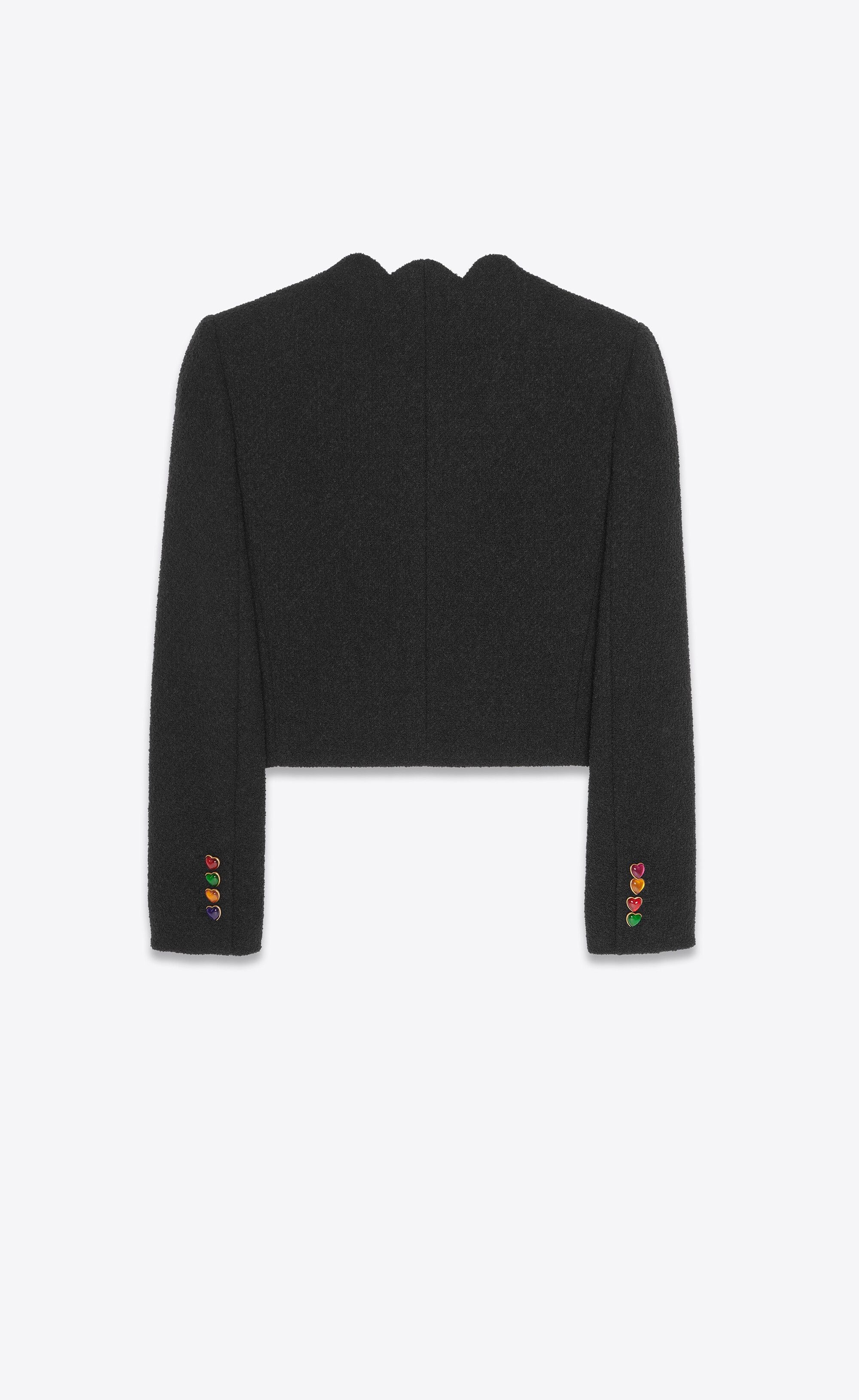 Saint Laurent Paris o1s1wg110125 686538 Cropped Jacket in Bouclé Tweed in Black Size XS / US 0-2 / IT 36-38 - 2 Thumbnail