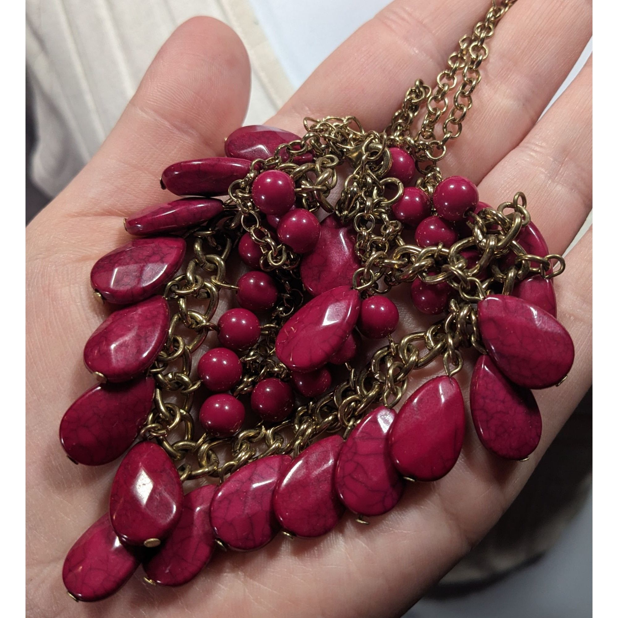 Other Bohemian Magenta Fringe Beaded Gold Tone Chain Statement Nec Size ONE SIZE - 5 Thumbnail