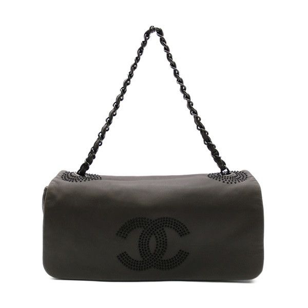 image of Chanel Cc Studded Eat West Full Flap Bag in Grey, Women's