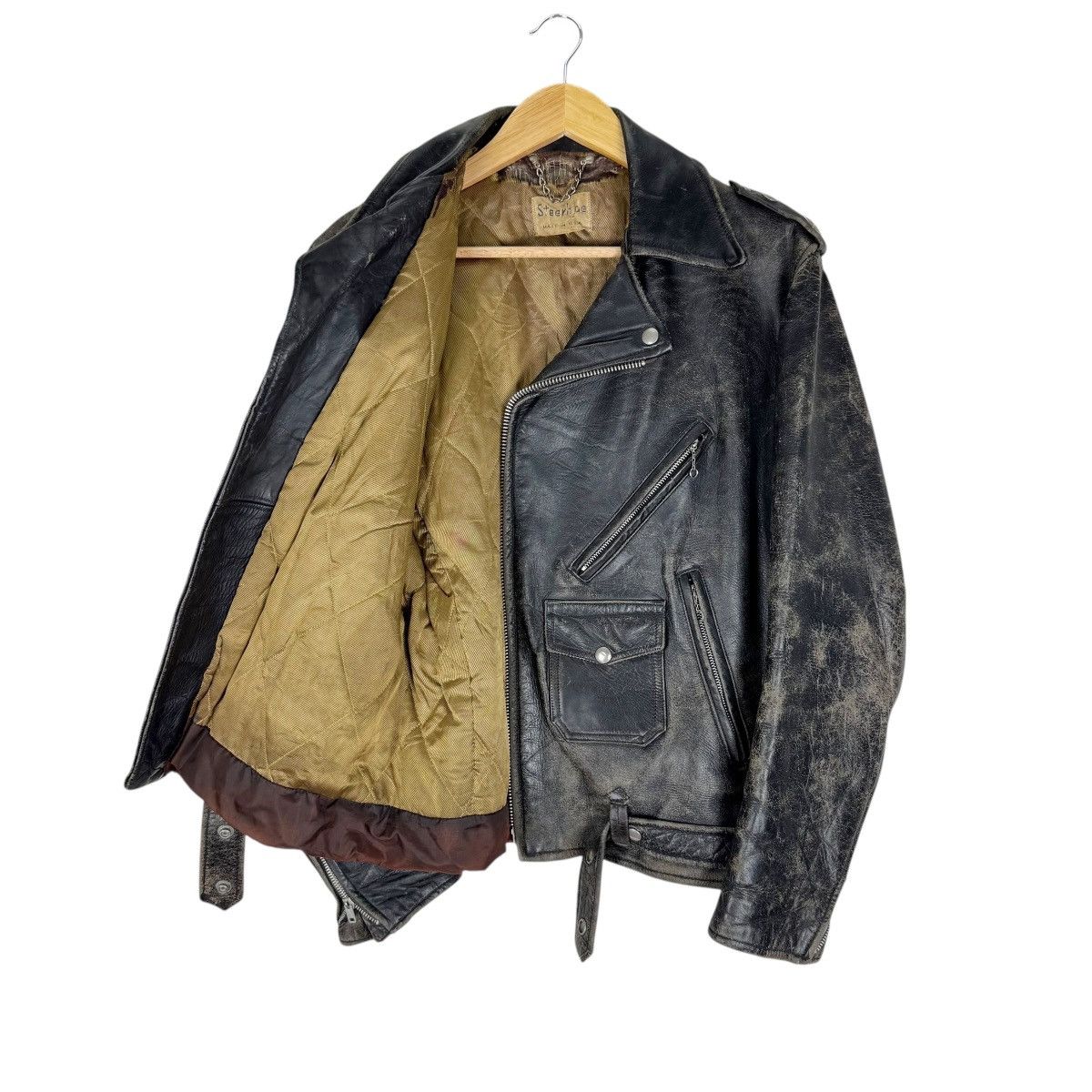 Genuine Leather 🌟VINTAGE 50s STEERHIDE ONE STUDS MOTORCYCLE LEATHER JACKET Size US M / EU 48-50 / 2 - 14 Thumbnail