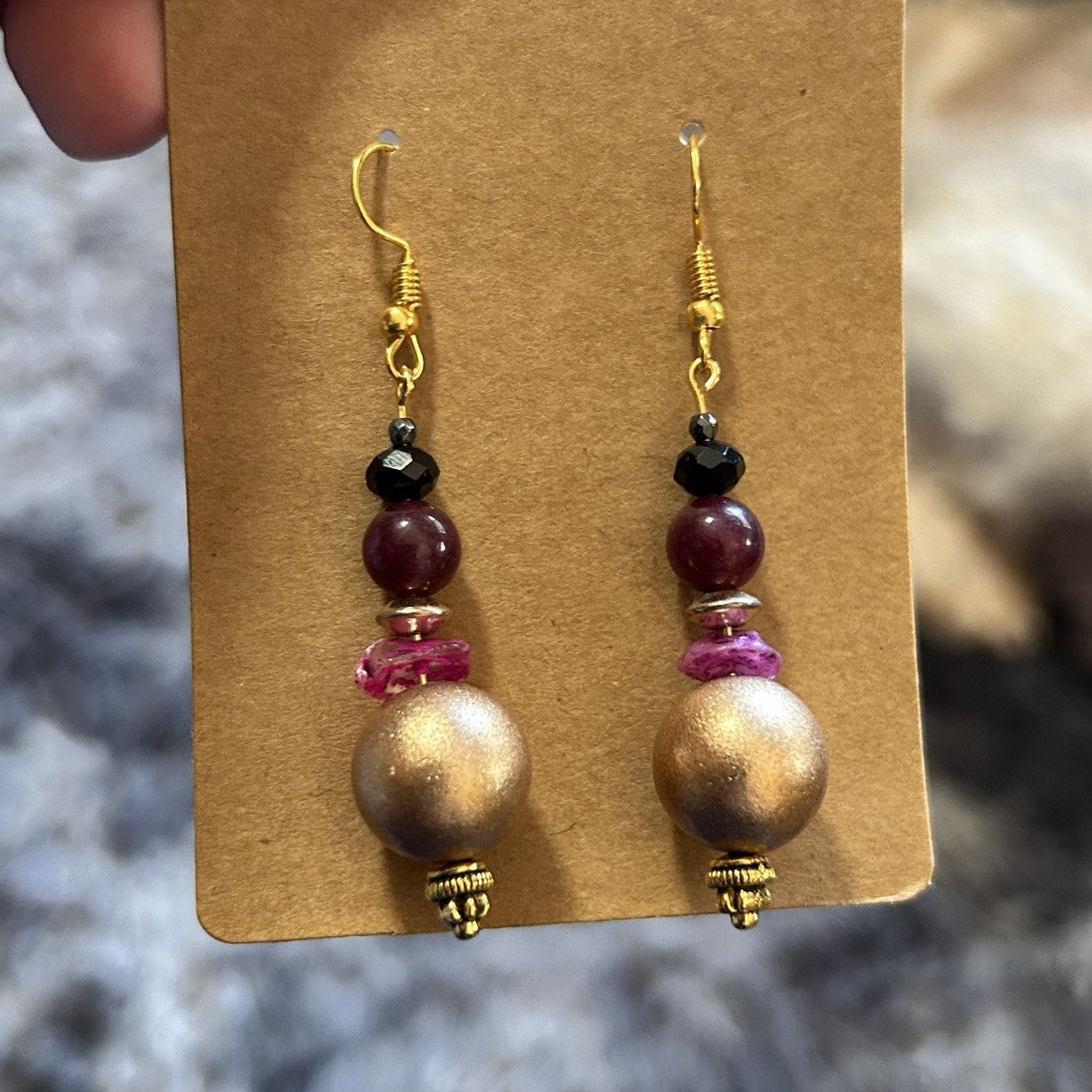 Handmade Handcrafted elegant matte vintage bead garnet earrings Size ONE SIZE - 2 Thumbnail