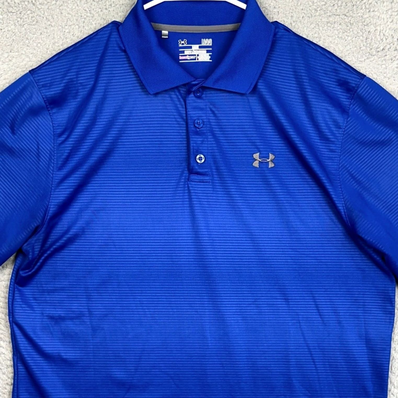 Under Armour Under Armour Polo Shirt Mens Large Blue HeatGear Golf Stripes Performance Rugby Size US L / EU 52-54 / 3 - 2 Thumbnail