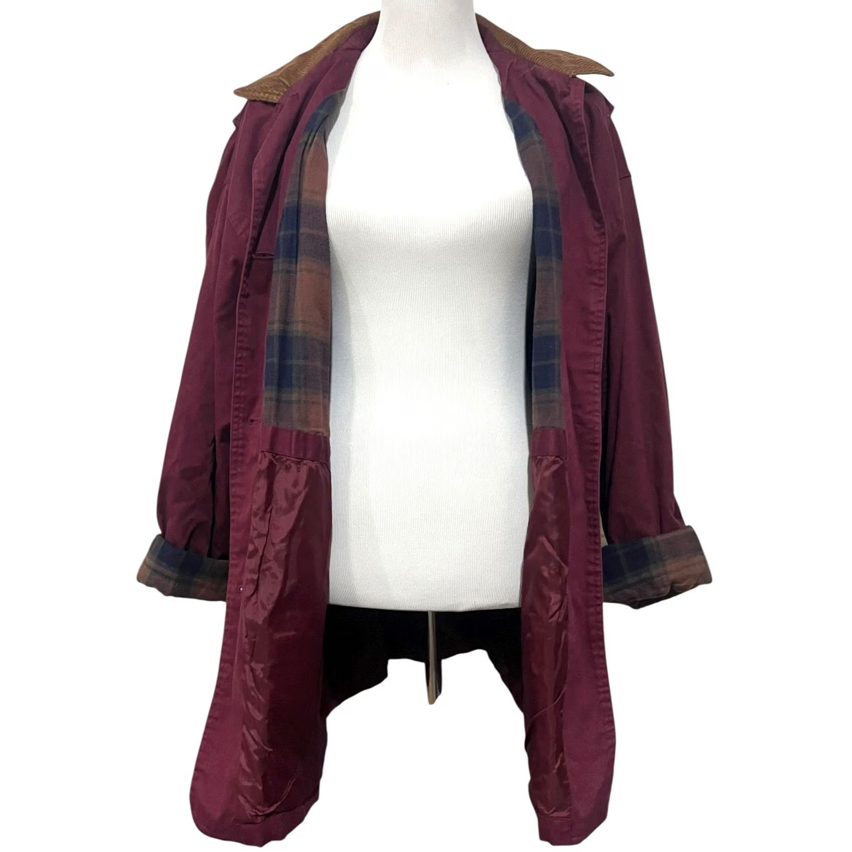 Vintage VINTAGE Outbrook Chore Jacket Womens M Burgundy Cotton Twill Plaid Lined Jacket Coat Size M / US 6-8 / IT 42-44 - 5 Thumbnail