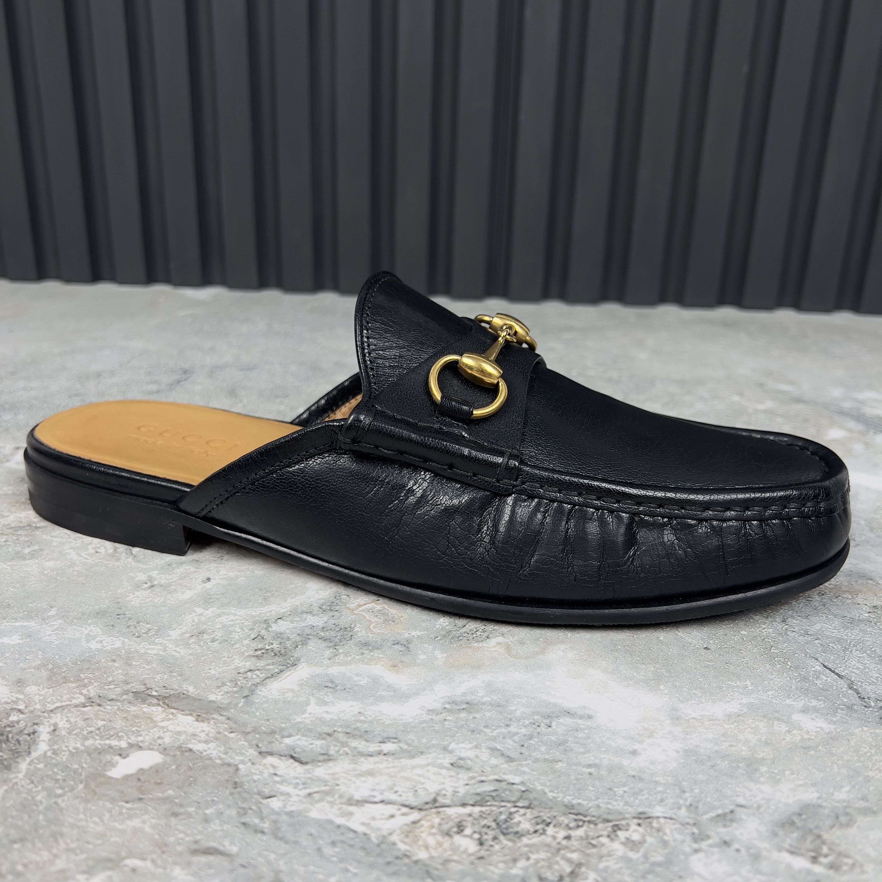 Authentic Gucci 1953 Horsebit Mule Heel Shoes Leather in Black, Men's (Size 8.5)
