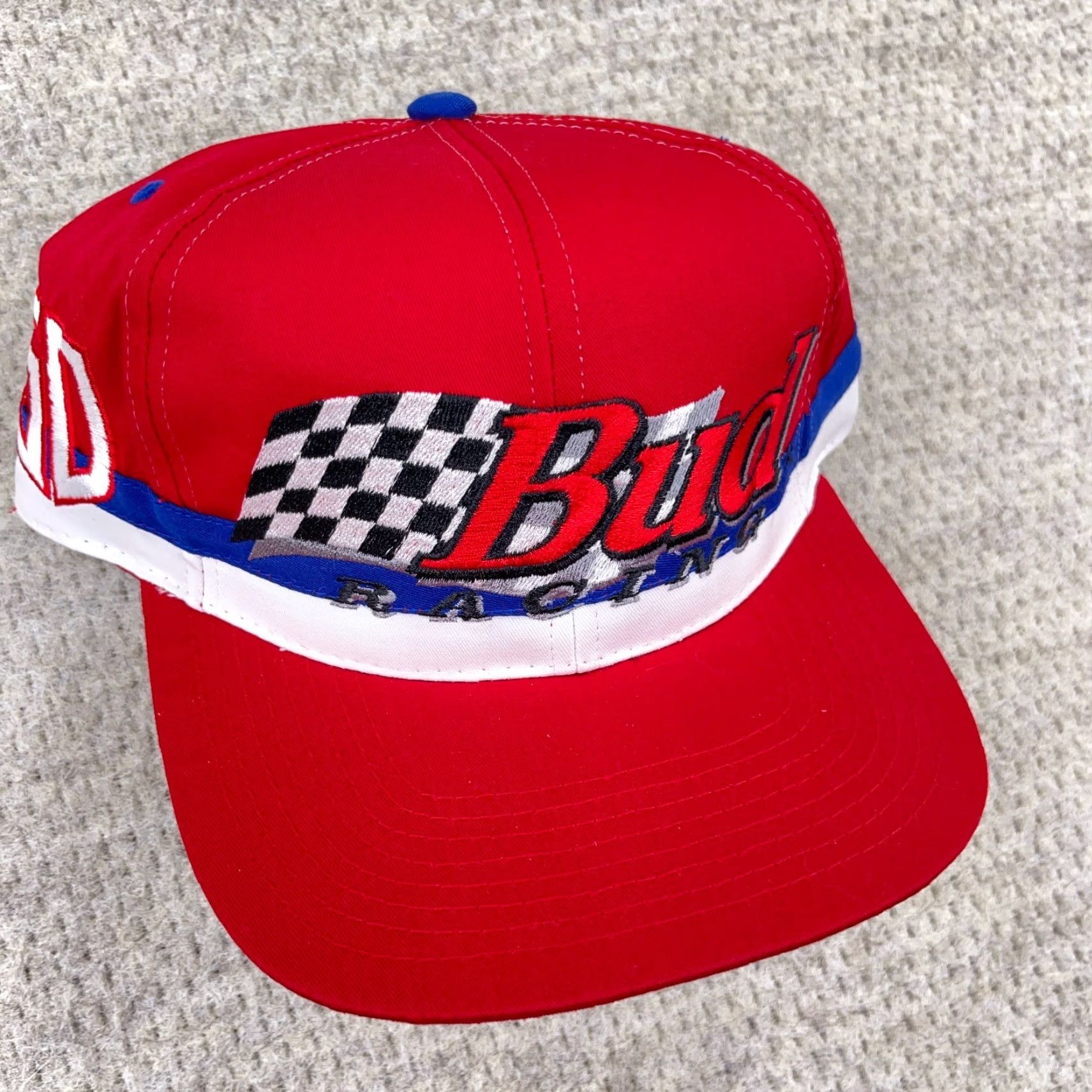 Budweiser VINTAGE Budweiser Hat Cap SnapBack Racing Team Nascar 90s Y2K Red White Adult Men Baseball Cap Cap Hat Size ONE SIZE - 3 Thumbnail