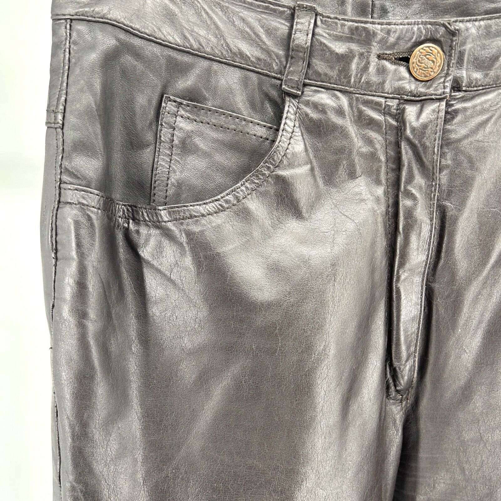 Other 80s/90s Pia Rucci Dark Chocolate Brown 100% LEATHER Pants Size 30" / US 8 / IT 44 - 3 Thumbnail