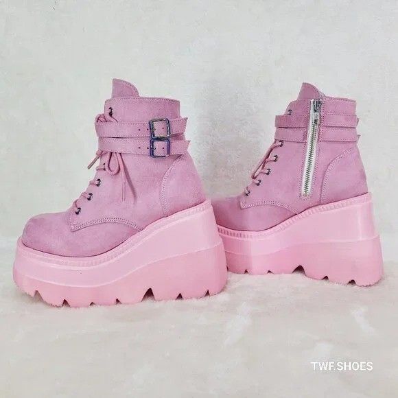 Other Shaker 52 Pink Faux Suede 4.5" Wedge Platform Ankle Boots Size US 11 / IT 41 - 1 Thumbnail