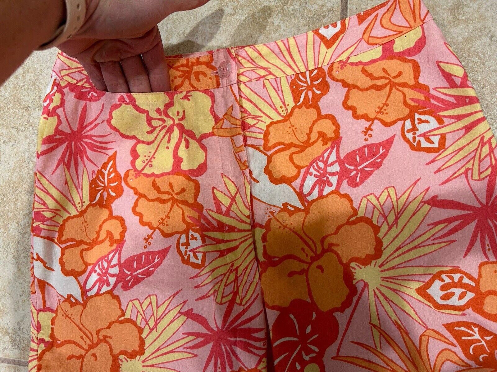 Designer LILLY PULITZER Floral Capri Crop Pants Size 2 Orange/Pink Size 26" / US 2 / IT 38 - 6 Thumbnail