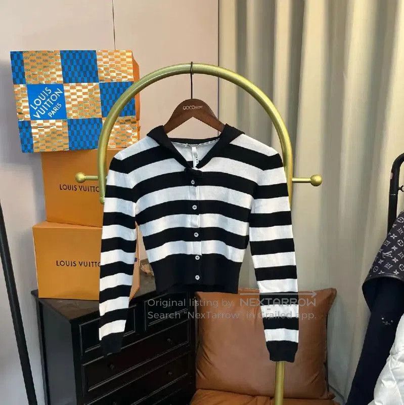 Miu Miu Miu Miu Black Striped Cotton Cardigan . Size S / US 4 / IT 40 - 1 Thumbnail