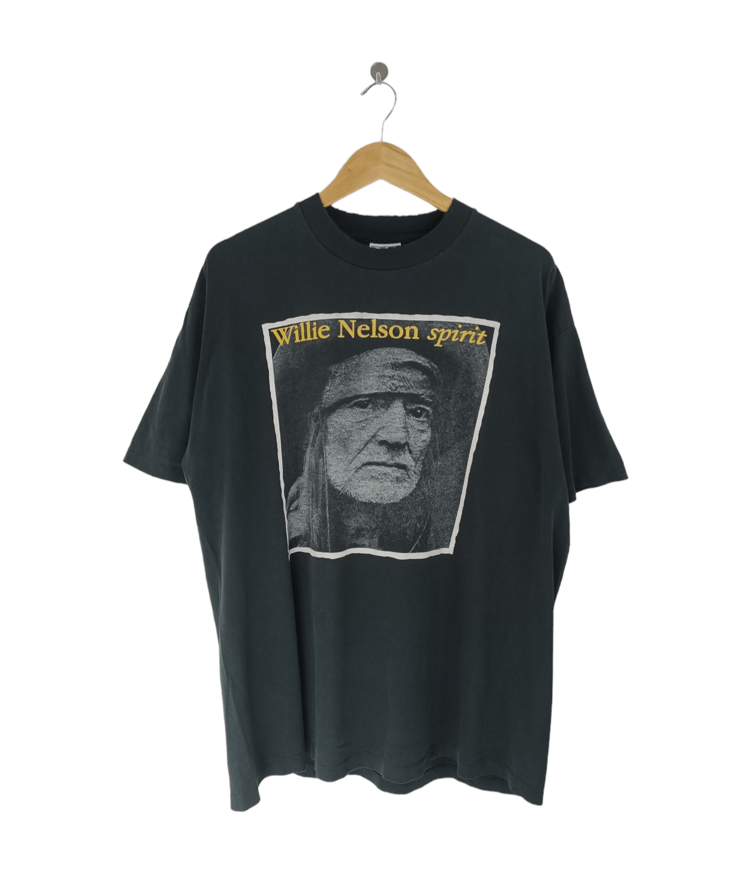 image of Rock T Shirt x Vintage 90's Willie Nelson "spirit" Distressed Tee Very in Faded Black (Size XL)