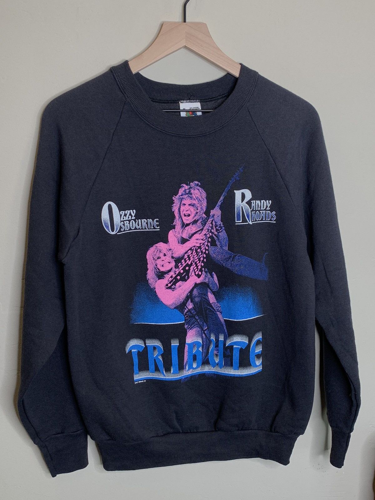 image of Band Tees x Made In USA Vintage 1987 Ozzy Osbourne Randy Rhoads Sweatshirt M in Blue Black Pink (Si