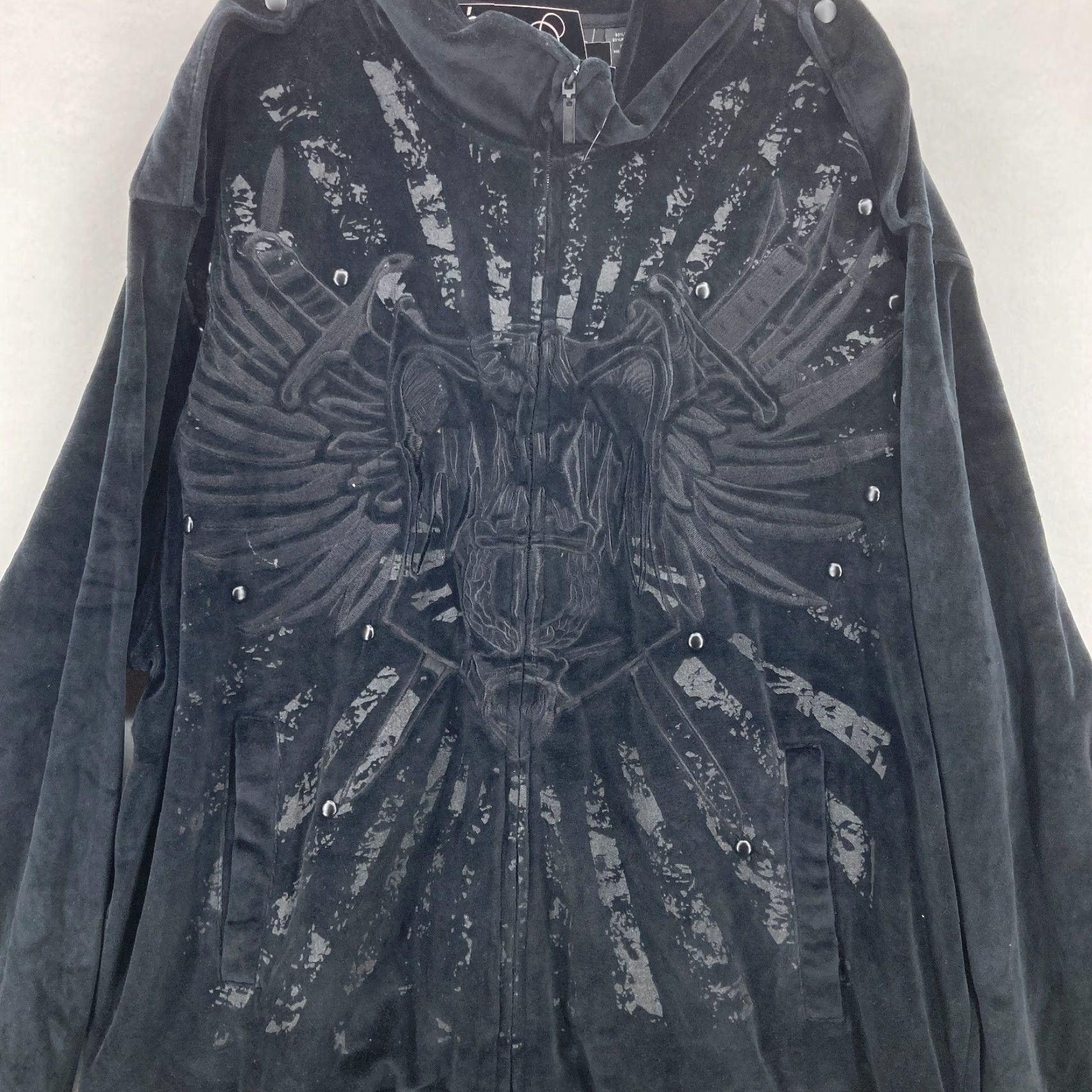 Velour VINTAGE Clench Tracksuit Jacket Mens 4XL Velour Black Embroidered Hip Hop Jacket Size 48R - 2 Thumbnail
