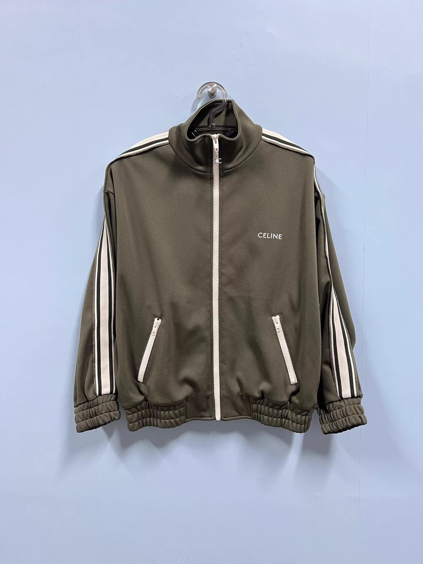 Celine Celine Khaki Green Triumph Mini Logo Zip Jacket Size S Size S / US 4 / IT 40 - 1 Thumbnail