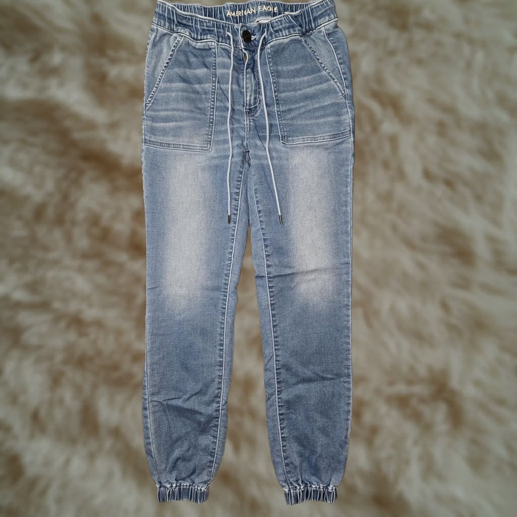 American Eagle Outfitters American Eagle Outfitters Jeans Womens 4 Blue Soft Knit Mid Rise Jogger Tapered Size 27" / US 4 / IT 40 - 1 Thumbnail