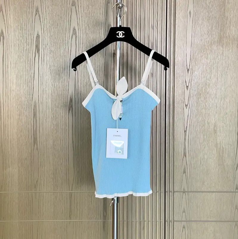 Chanel Chanel Summer Blue Cotton Sleeveless Top 0089 Size S / US 4 / IT 40 - 1 Thumbnail