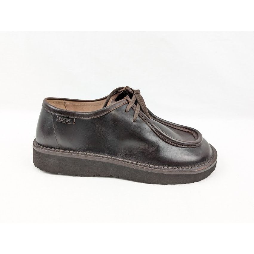 Loewe o1rshd1 Faro Moc-Toe Leather Derby Shoes in Dark Brown Size US 12 / EU 45 - 1 Thumbnail