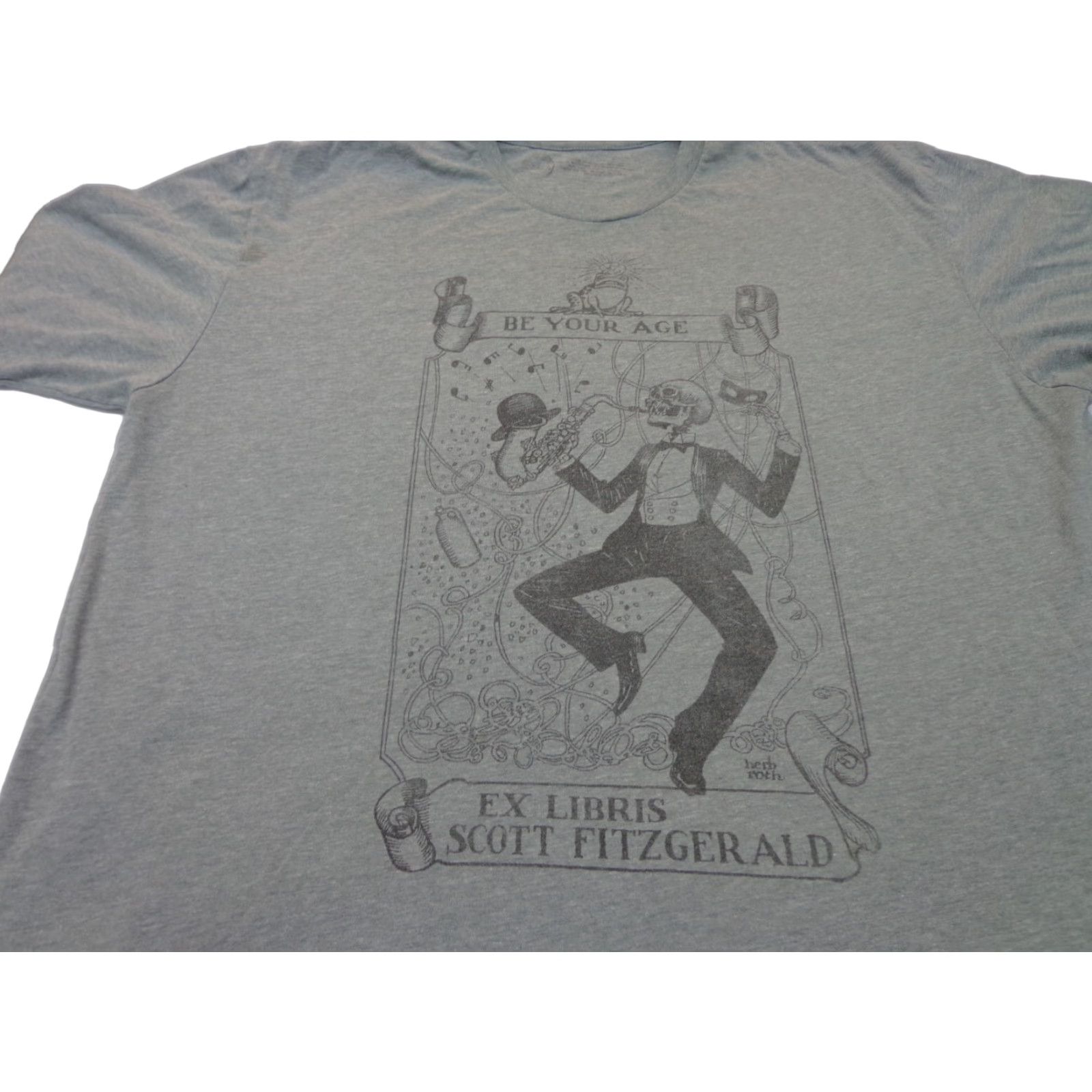 Vintage Be Your Age Out of Print Scott Fitzgerald T Shirt 2XL Gray Cotton Blend Unisex Adults Short Sleeve Crew Neck Regular FLAWS Size US XXL / EU 58 / 5 - 1 Thumbnail