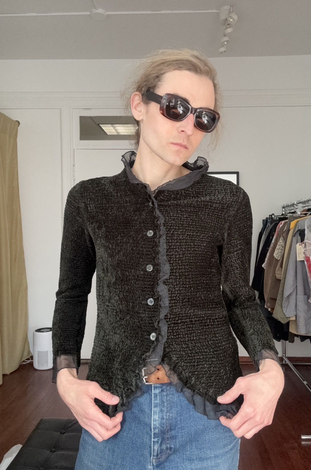 Pleats Please Issey Miyake Yoshiki Hishinuma Rare Vintage Velvet Lace Fringe Cardigan Size M / US 6-8 / IT 42-44 - 19 Thumbnail