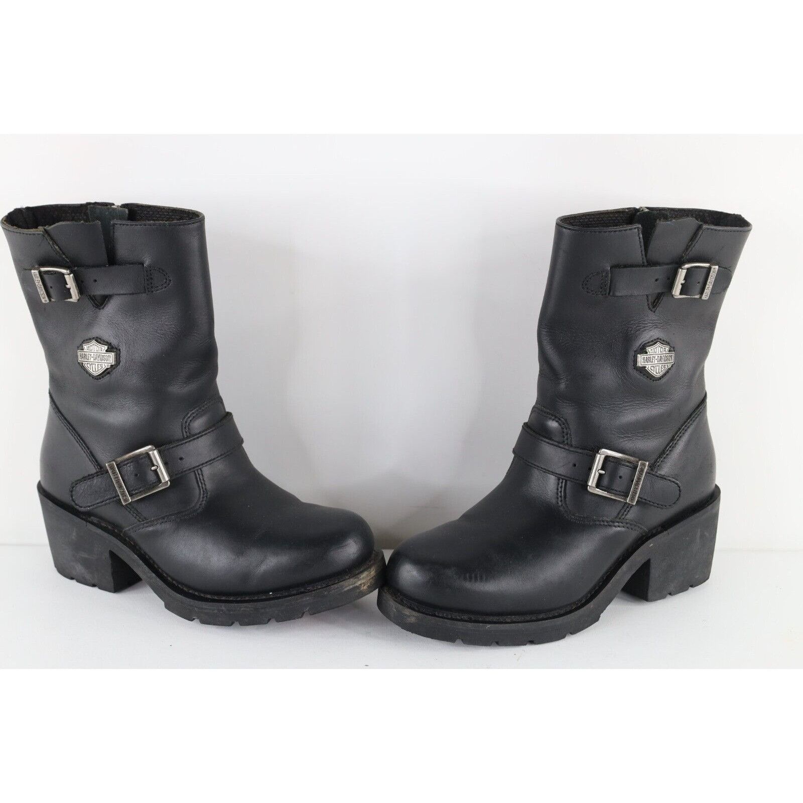 Harley Davidson × Vintage Vintage 90s Harley Davidson Leather Buckle Heeled Boots Size US 8 / IT 38 - 1 Thumbnail