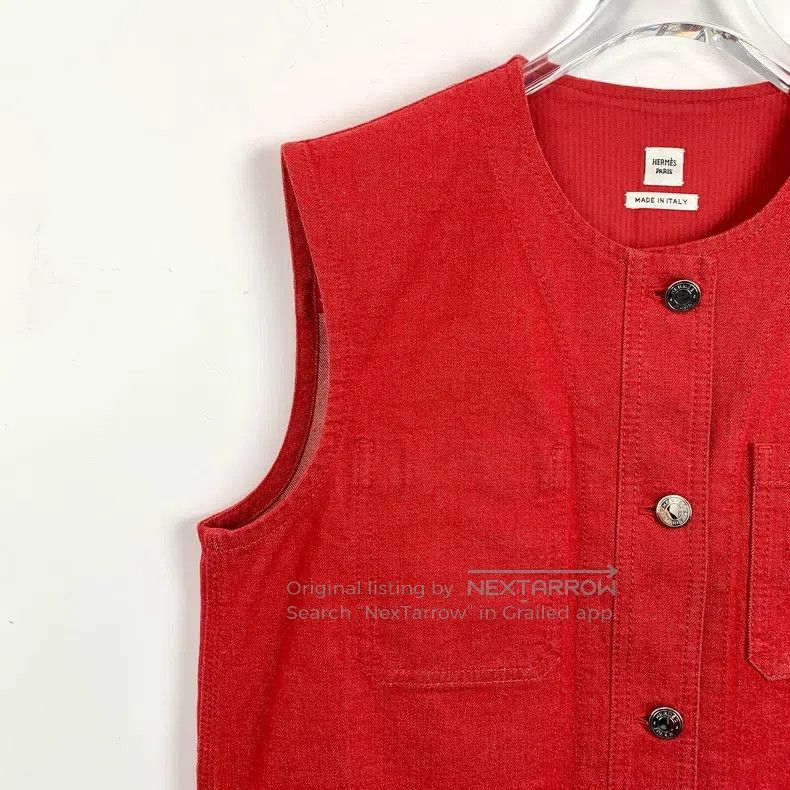 Hermes Hermes Red Cotton Sleeveless Single Button Round Collar De Size XS / US 0-2 / IT 36-38 - 3 Thumbnail