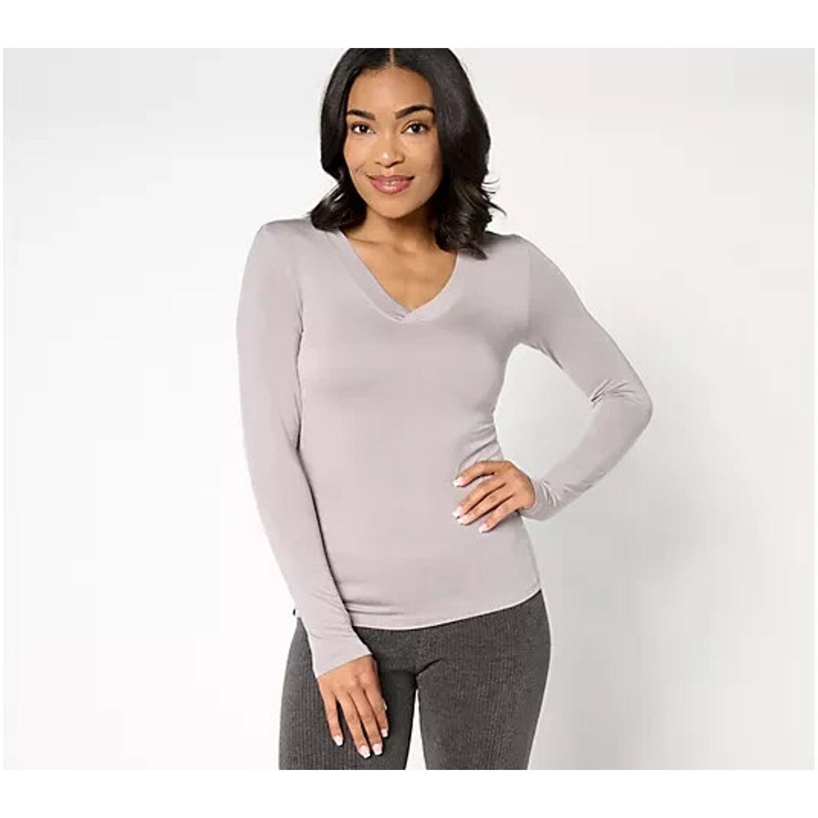& Other Stories Barefoot Dreams Modal Double V-Neck Tee Pewter X-L A662325 Size XL / US 12-14 / IT 48-50 - 1 Preview