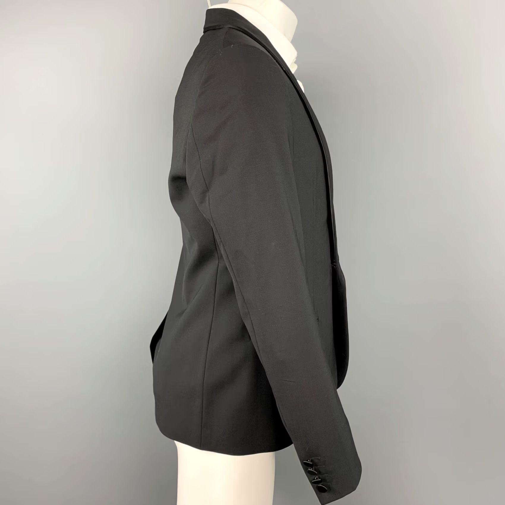 Lanvin LANVIN Sport Coat Black Wool/Lycra Shawl Lapel Tuxedo Jacket - Size 40, Men, Regular Fit, Italy, Solid, 40 Chest, 27 Sleeve Size 40R - 2 Thumbnail