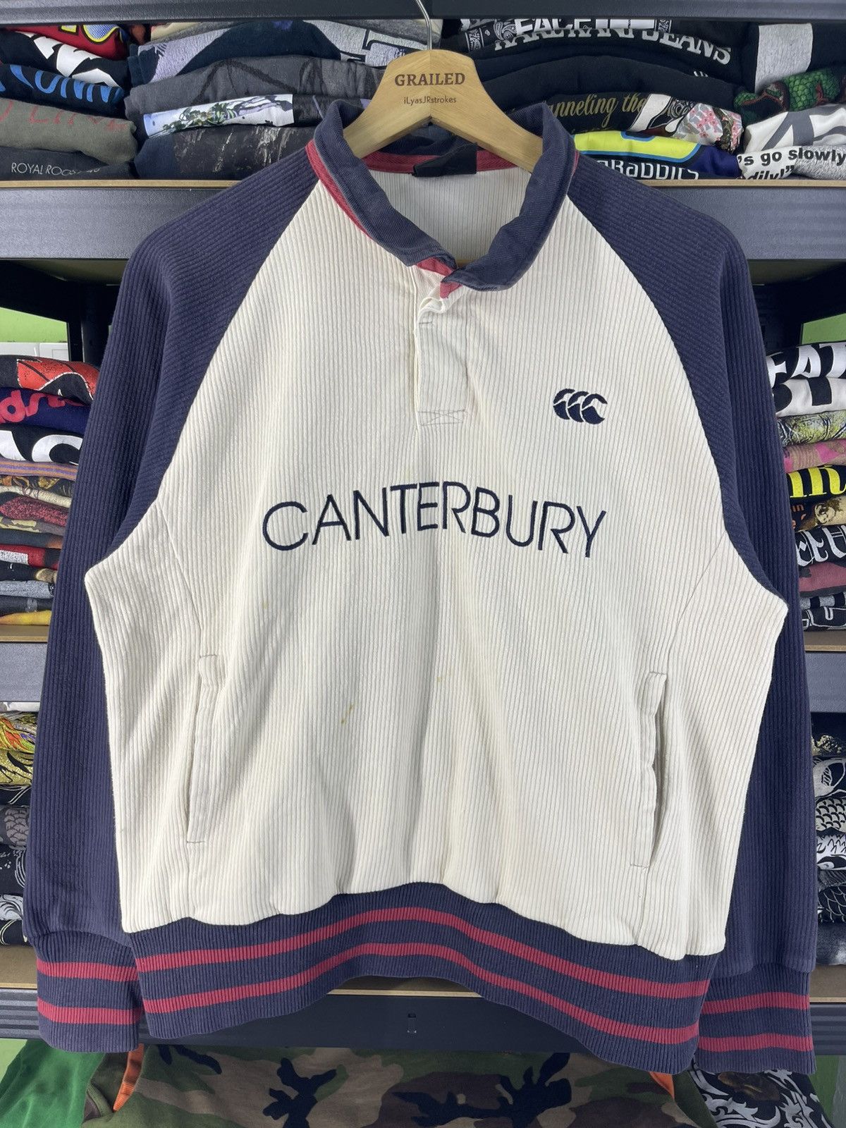Canterbury of New Zealand Vintage 90's Canterbury Rugby Corduroy Red Trim Sweatshirt Size US M / EU 48-50 / 2 - 2 Thumbnail