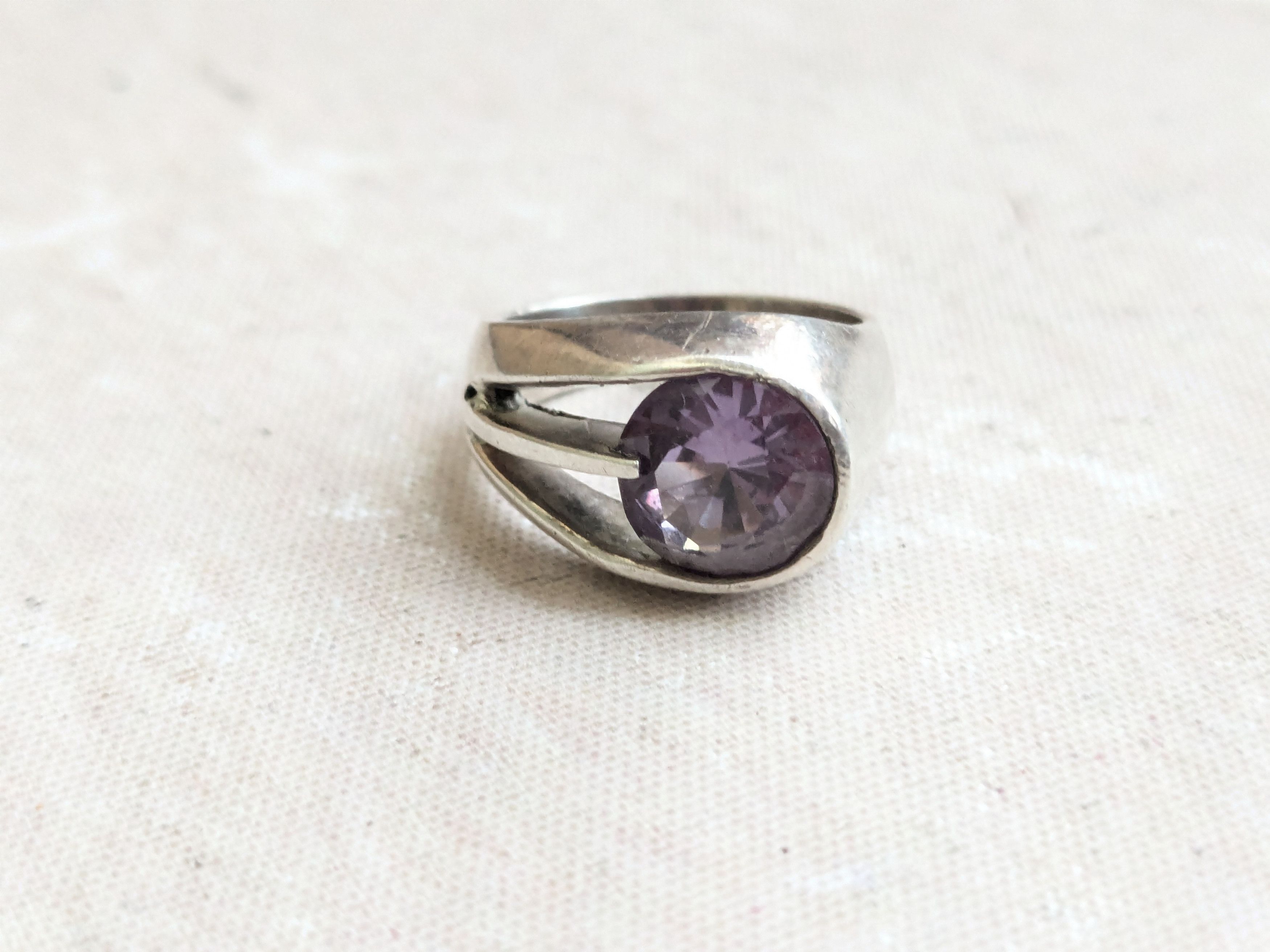 Sterling Silver Vintage Sterling Silver Ring Purple Amethyst 7.75 Art Deco Size ONE SIZE - 4 Thumbnail