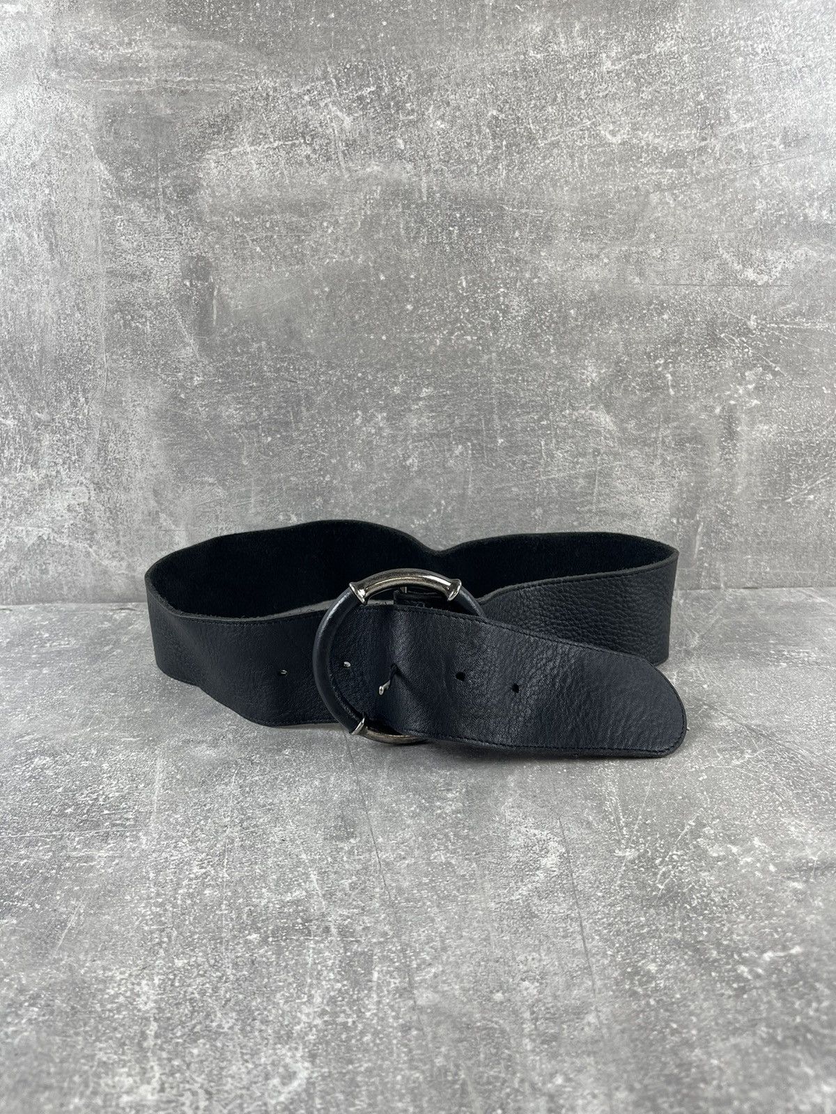 Other Vintage Grunge Punk Gothic Wide Curved Black Leather Belt Size ONE SIZE - 2 Thumbnail