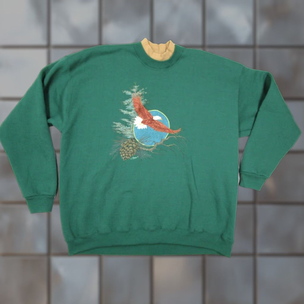 Lee VINTAGE LEE Sweatshirt Mens 2XL Green Heavyweight Embroidered Eagle Crew Neck Pullover USA Men Size US XXL / EU 58 / 5 - 1 Thumbnail