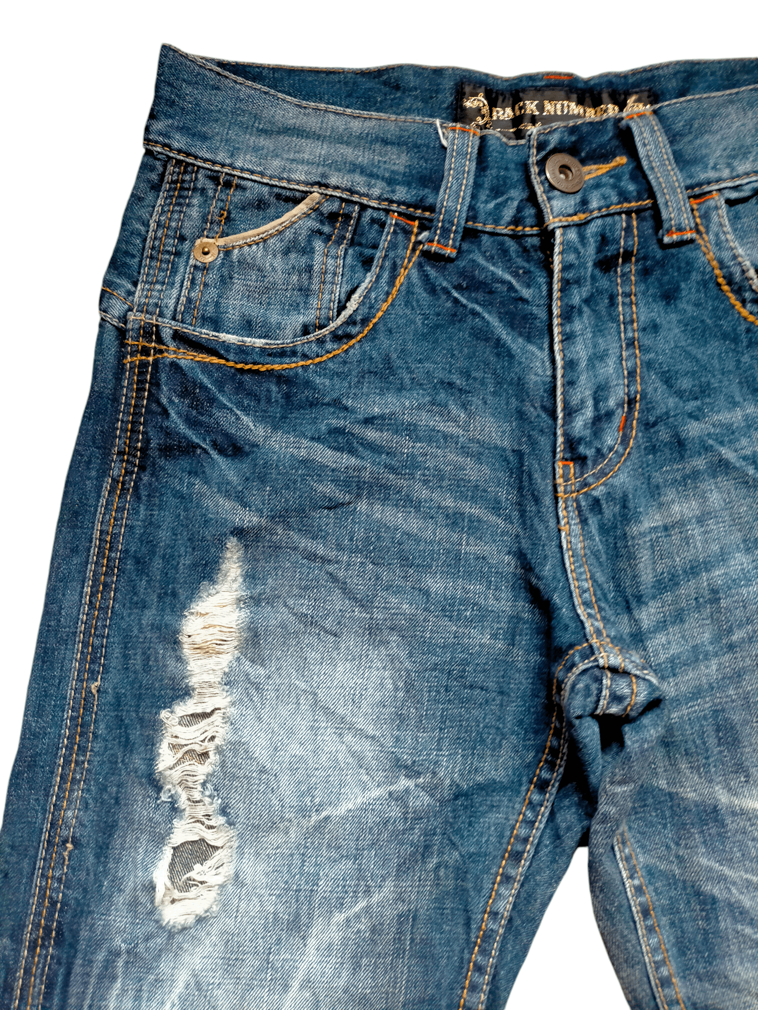 Back Number Acid Wash Bucklle Back Denim Pants