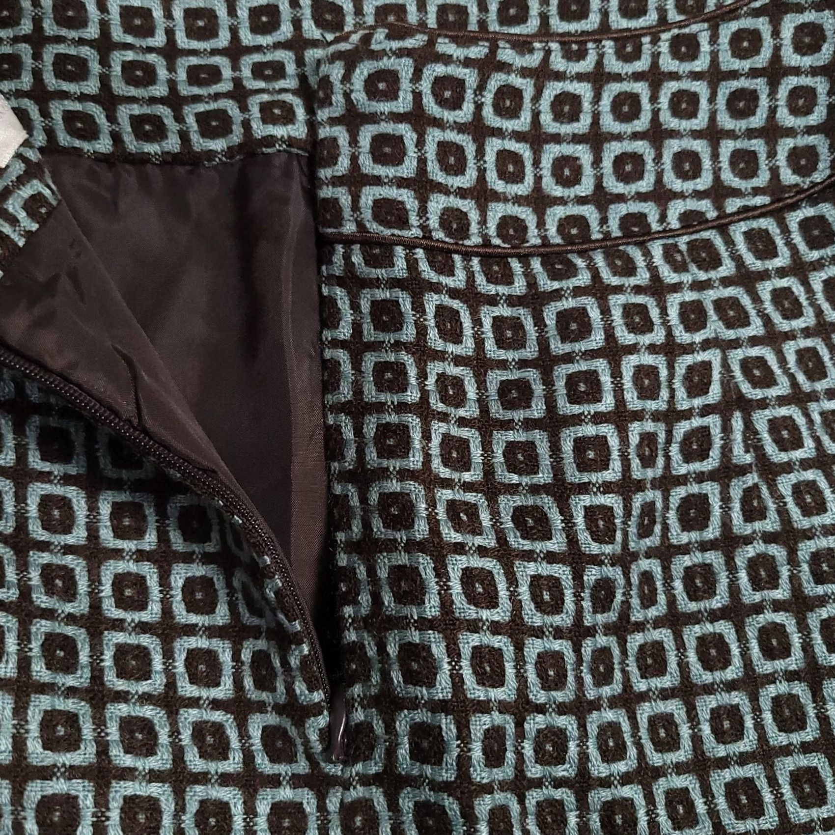 Worthington Worthington Skirt Women's 6 Teal Brown Lined Knit Geometric Pockets Zip Pencil Skirt Size 28" / US 6 / IT 42 - 6 Thumbnail