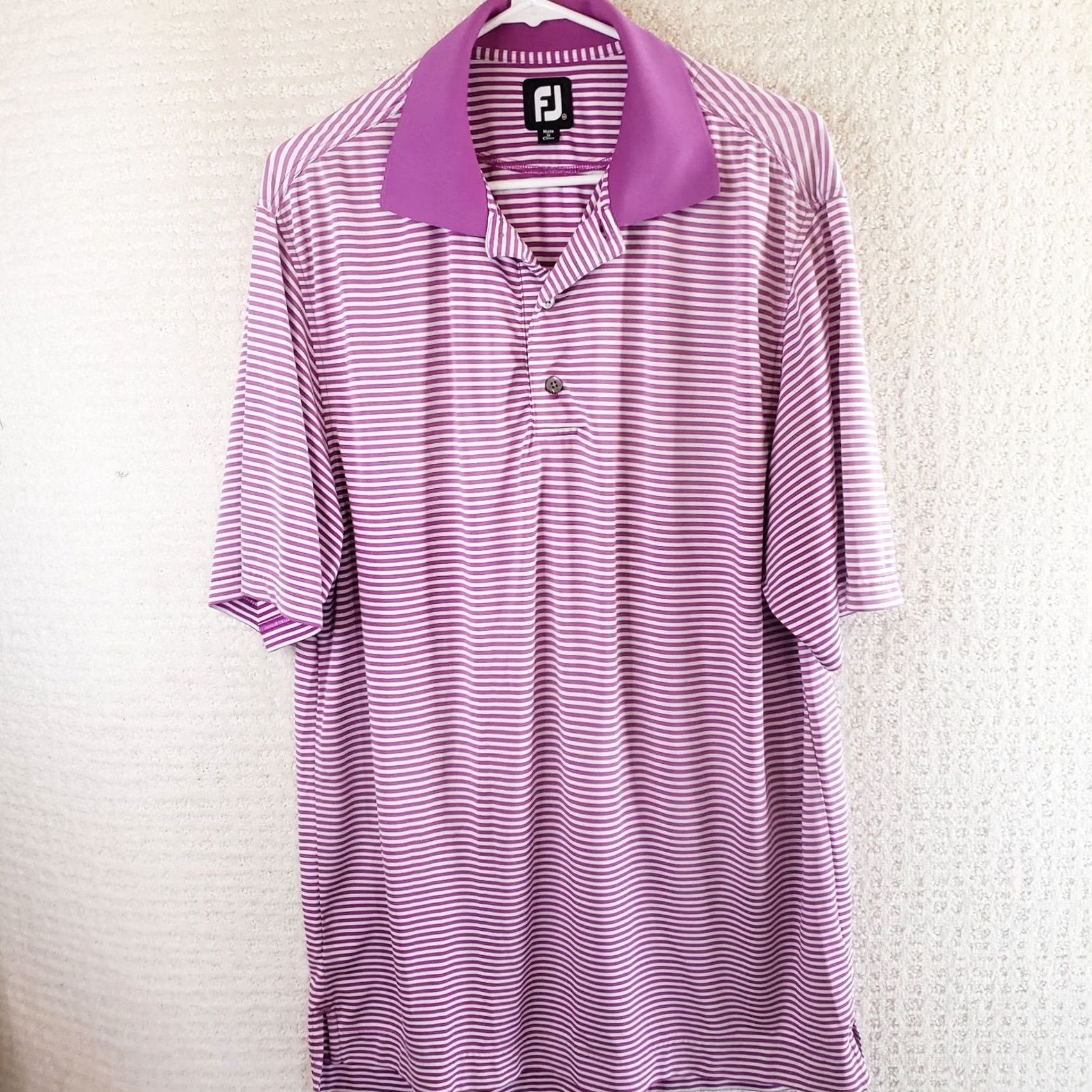 Footjoy FootJoy Men Polo Shirt Purple White Striped Short Sleeve M EUC Sports Golf Shirt Size US M / EU 48-50 / 2 - 2 Thumbnail