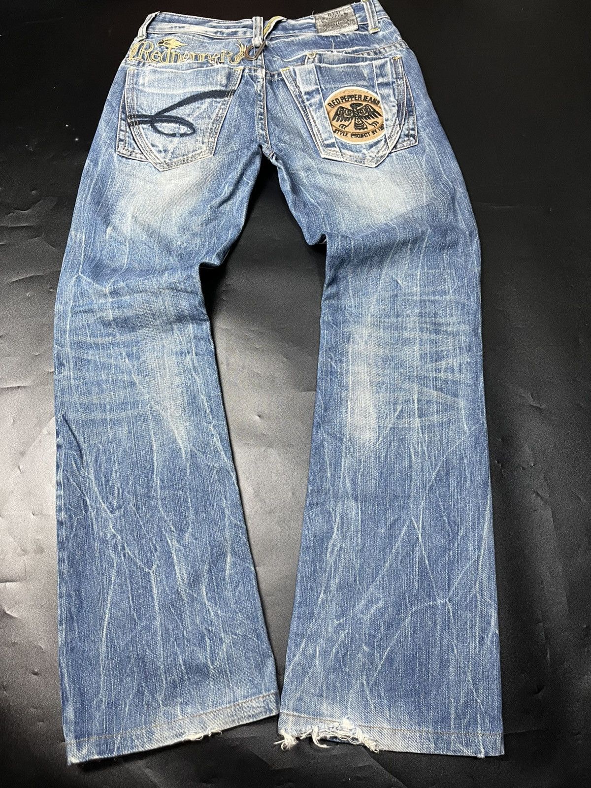 Japanese Brand RED PEPPER SUPER FLARE DISTRESSED JEANS Size US 29 - 3 Thumbnail