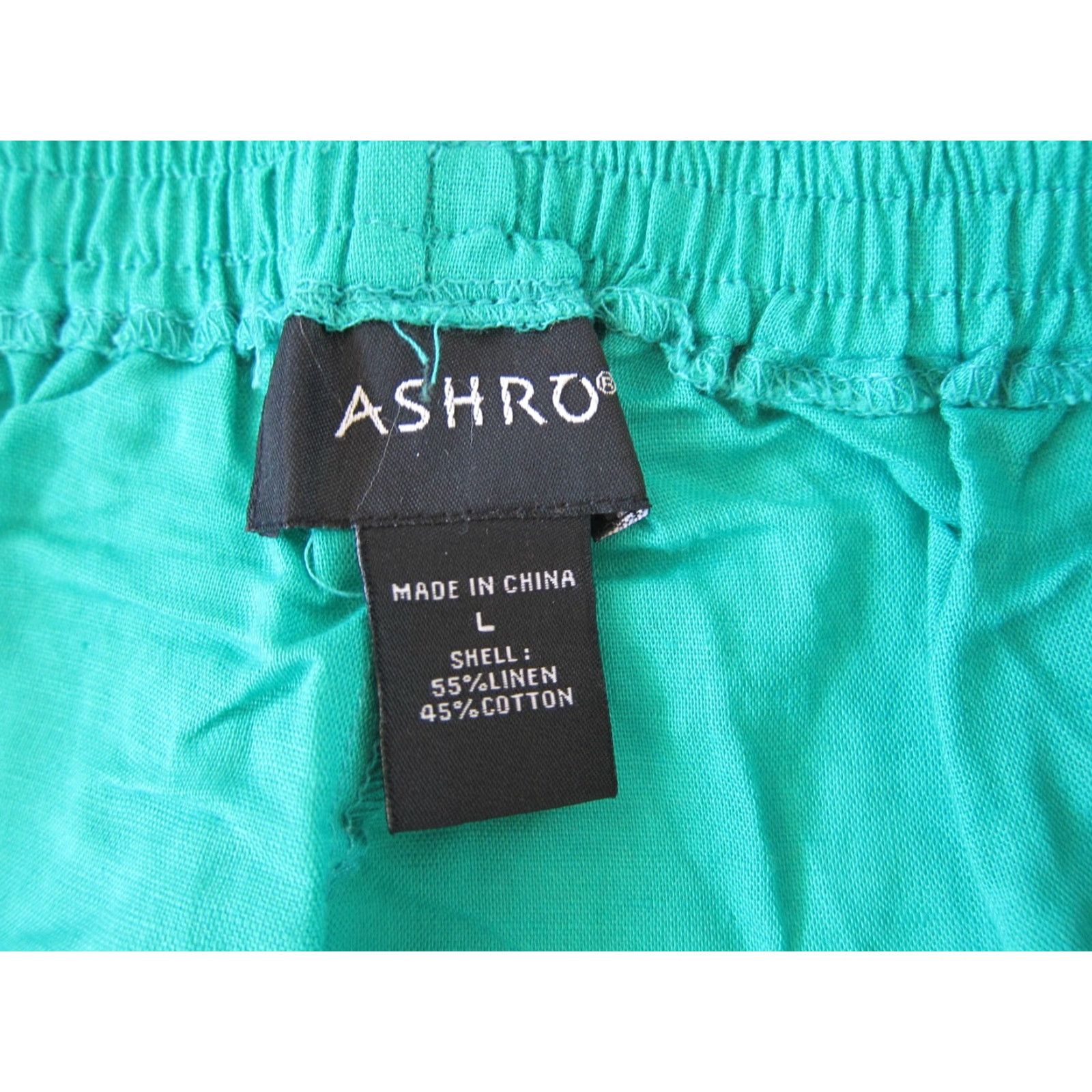 Vintage Ashro Pants Green High Rise Wide Leg Harem Lagenlook Pocket Linen Cotton Large Womens Size 36" / US 14 / IT 50 - 4 Thumbnail