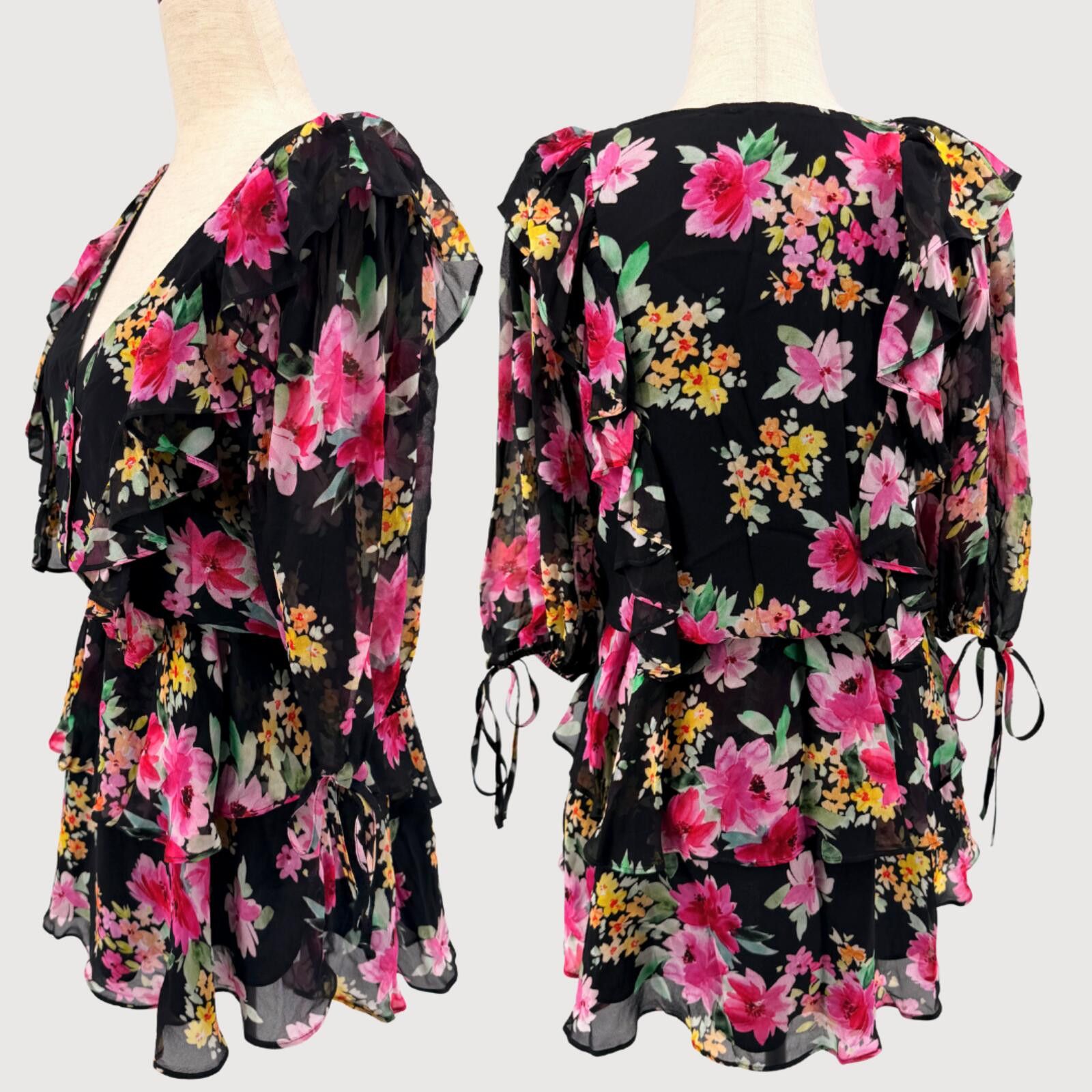 Other Yumi Kim Hailey Floral Mini Dress Black Silk Feel NWT M Size M / US 6-8 / IT 42-44 - 3 Thumbnail