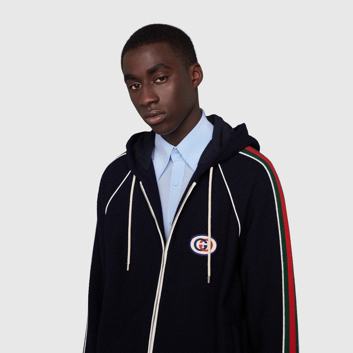 Gucci o1s1wg110125 Wool Jersey Jacket With Web in Blue Size US S / EU 44-46 / 1 - 5 Thumbnail