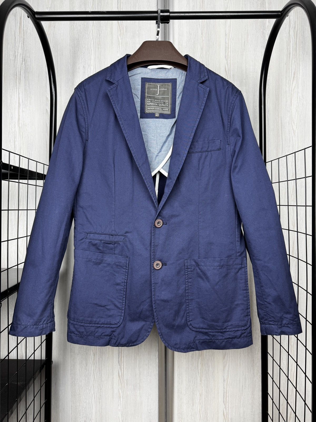 Jasper Conran Jasper Conran navy blue cotton half lined 2 buttons blazer Size 42R - 2 Thumbnail