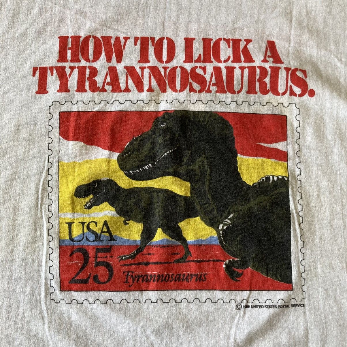 Vintage 1980s How to Lick a Tyrannosaurus Rex USPS stamp promo tee Size US L / EU 52-54 / 3 - 2 Thumbnail