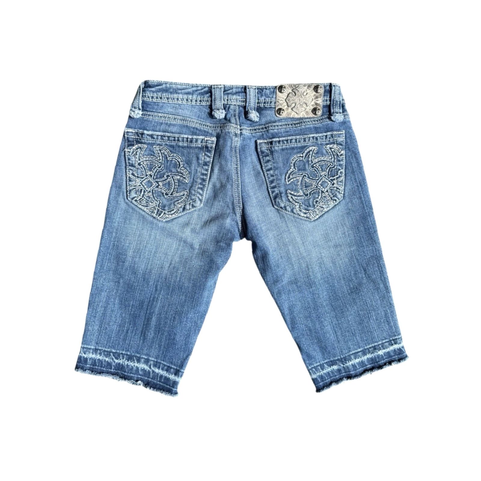 Miss Me VINTAGE Miss Me Skater Grunge Denim Jean Shorts Cross Womens Size 27 Blue Cut-Off 27 Womens Size 27" / US 4 / IT 40 - 2 Thumbnail