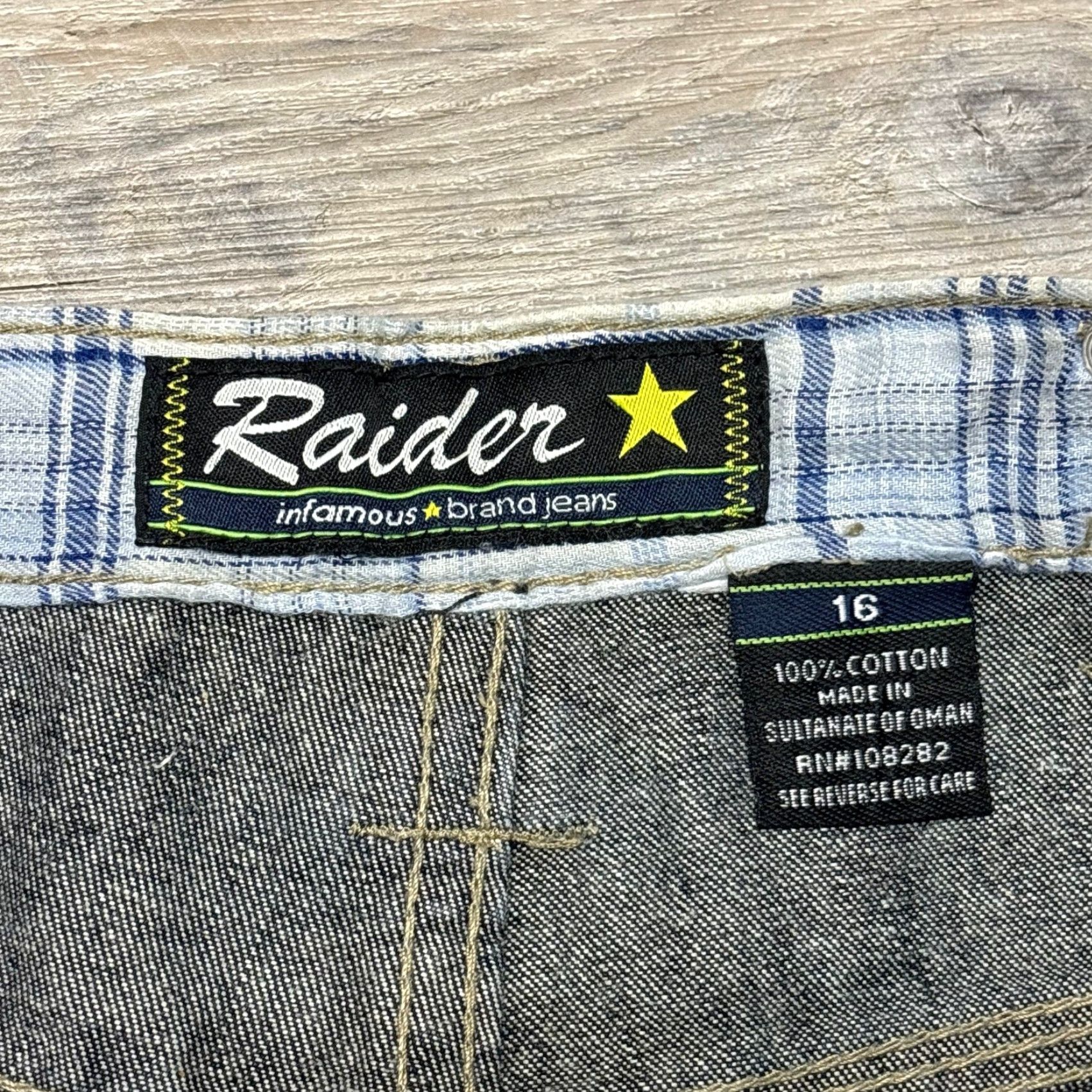 Vintage VINTAGE Raiders Infamous Blue Dark Wash Womens 16 Plaid Trim Straight Leg Jeans Size 38" / US 16 / IT 52 - 6 Thumbnail
