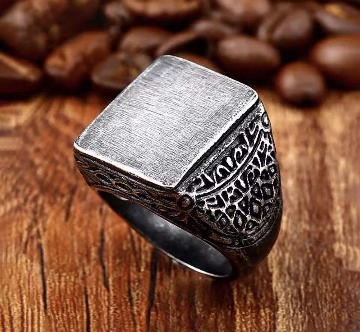 Other Vintage Black Brushed Pattern Stainless Steel Mens Ring Size ONE SIZE - 2 Thumbnail